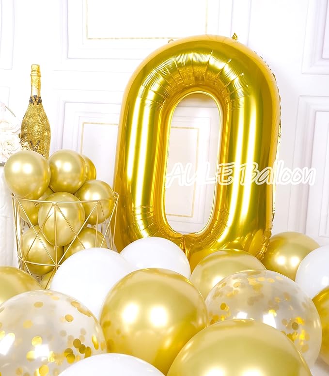 AULE 40 Inch Big Gold 0 Balloon Number Large Foil Helium Number Balloons 0-9 Jumbo Giant Happy 0th Birthday Party Decorations for Boy or Girl Huge Mylar Anniversary Party Supplies