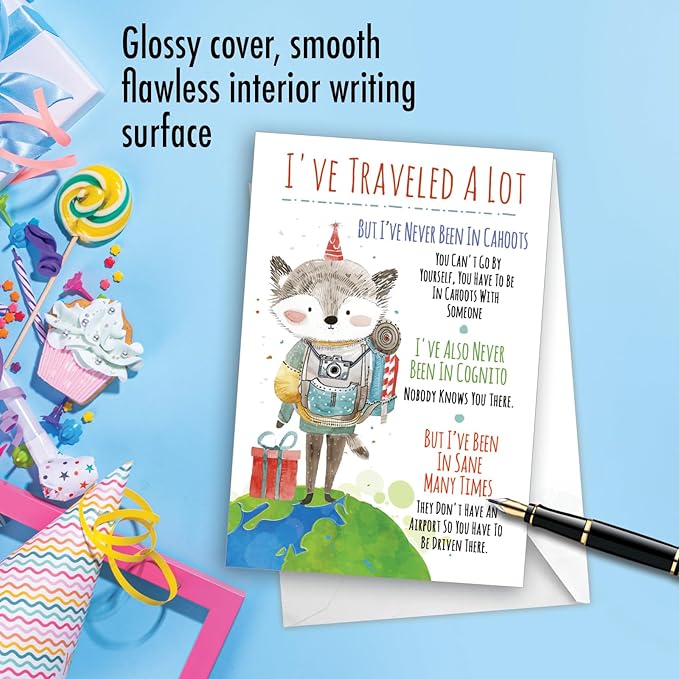 NobleWorks - 1 Funny Birthday Greeting Card w/ 5 x 7 Envelope For Men, Women - Bday Traveled A Lot C8643BDG