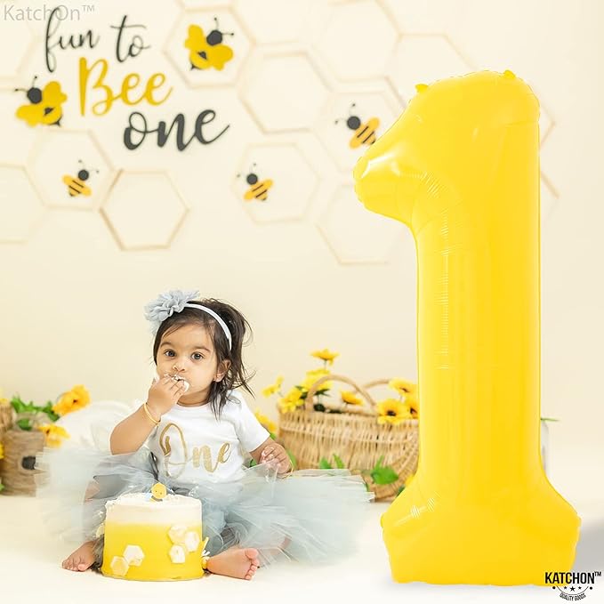 KatchOn, Yellow Number 1 Balloon - 40 Inch, Helium Supported | Mylar Foil Yellow One Number Balloon for First Happy Birthday Decorations | 1st Anniversary Decorations | Birthday Party Decoration