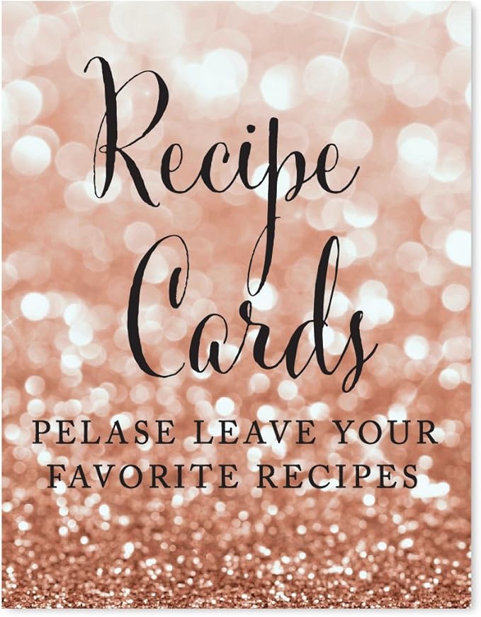 Andaz Press Wedding Party Signs, Glitzy Rose Gold Glitter, 8.5x11-inch, Recipe Cards, Leave Your Favorite Recipes, 1-Pack, Bokeh Colored Party Supplies