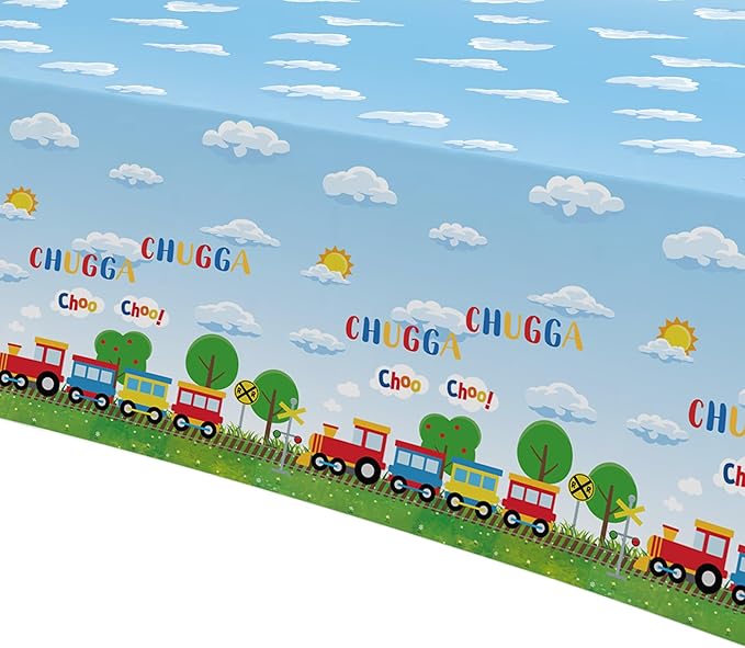 APOWBLS Train Birthday Party Supplies Tablecloth, Disposable Train Birthday Decorations Table Cover, 3 Pack, 54in x 108in