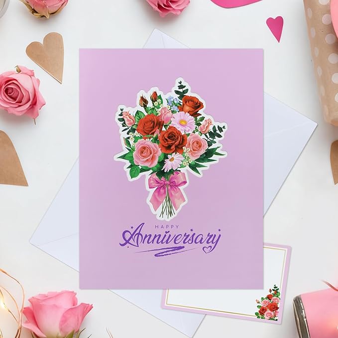 FaCraft Anniversary Card for Couple - 3D Pop Up Music & Light Valentines Wedding Anniversary Card Gifts with Envelope, Blank Insert and Seal, for Spouse Husband Wife Him Her (Flowers)