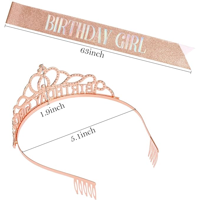 Chanaco Birthday Sash and Crown for Women, Birthday Tiara for Girls, Rhinestone Hair Accessories Party Decorations