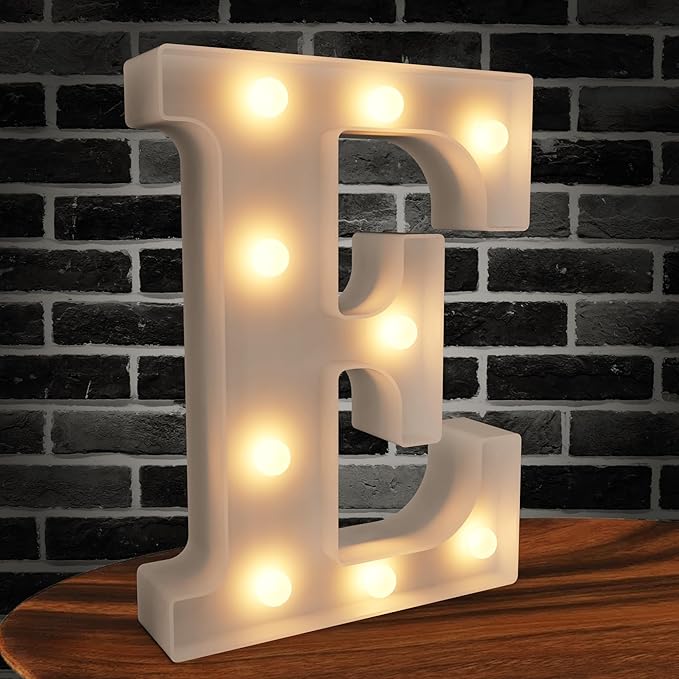 Marquee Light up Letters - 26 Alphabet Battery Powered LED Lights, Night Light White Plastic for Engagement Party Wedding Baby Shower Birthday, Wall Decor (Letter E)