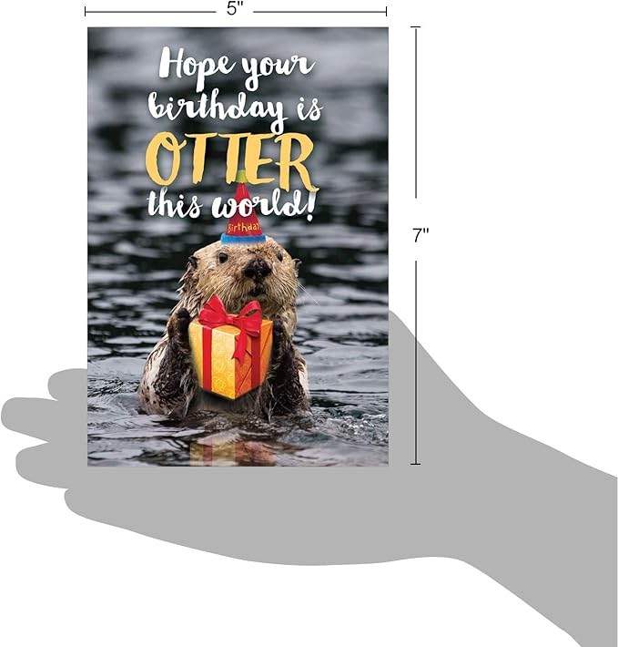 NobleWorks - 1 Happy Birthday Card with Funny Animals - Wildlife and Pet Humor, Fun Birthday Celebration Notecard - Otterly Awesome E C6574EBDG