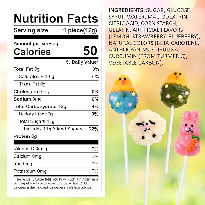 Easter Bunny Lollipops, With Natural Colors – 24 Count Individually Wrapped Candy Pops, Bunny Chick And Lamb Shaped Lollipops Easter Candy, For Baskets, Party Favors And Spring Candy