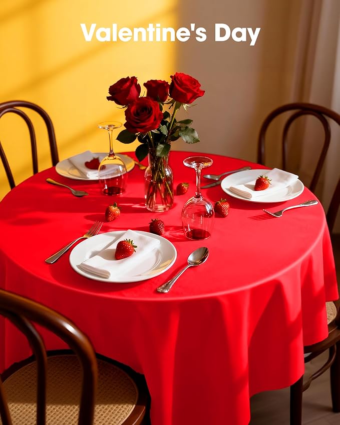 Pureegg Plastic Table Cloth Disposable 8 Pack, 84'' Round Table Cloths, Valentines Day, Thanksgiving, Christmas Decorations, Fall Tablecloths, Round, Plastic Cover, Leakproof & Sturdy, Red