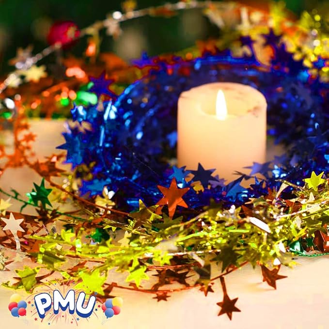 PMU 300 Ft Star Wire Shiny Garland Orange Star - Halloween, Christmas Party, Wedding, Birthday, Festive Home Decoration Ornament Orange Star (12pc-25Ft Each)
