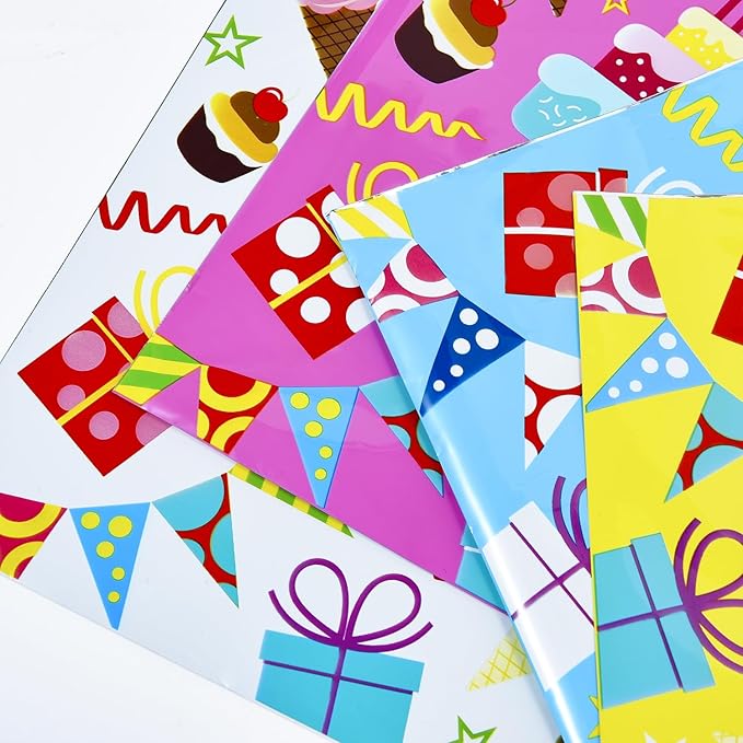 SUNCOLOR Birthday Party Favor Bags, 32 Pack Goodie Bags with Handles, 9.8 x6.7 inches, Pink Blue Yellow White Gift Bags for Kids Parties, Celebrations