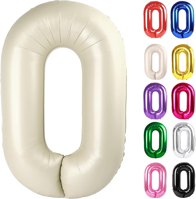 Cream Number 0 Balloon 40 Inch, 0 Balloon Numberfor 10th 20th 30th 40th 50th 60th Birthday Decorations, Cream Party Supplies for Men Women