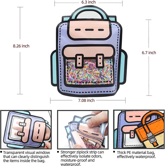 30 Pack Cartoon Backpack Goodie Bags Clear Gift Candy Bags with Handle Small Plastic Ziplock Seal Bag Smell Proof Resealable Packaging Storage Bag Candy Bag Party Favor Birthday(Purple)