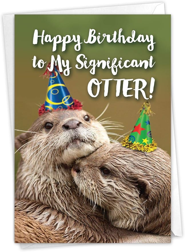 NobleWorks - 1 Cute Birthday Card with Envelope - Funny Wild Animals and Pets, Birthday Greeting - Otterly Awesome C6574GBDG