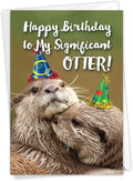 NobleWorks - 1 Cute Birthday Card with Envelope - Funny Wild Animals and Pets, Birthday Greeting - Otterly Awesome C6574GBDG