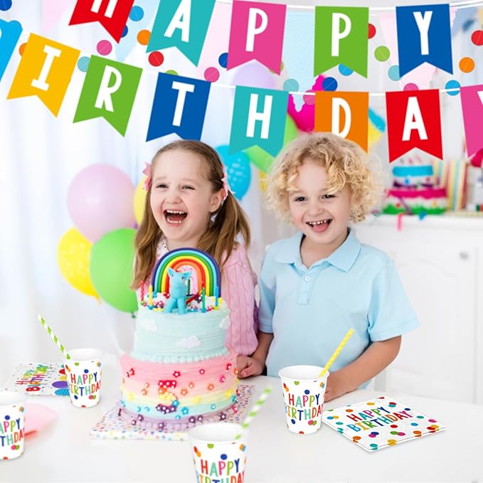 Gatherfun Happy Birthday Decorations: Kids' Birthday Party Supplies with Dots Design - Multicolor, 16 Count, Serves 16