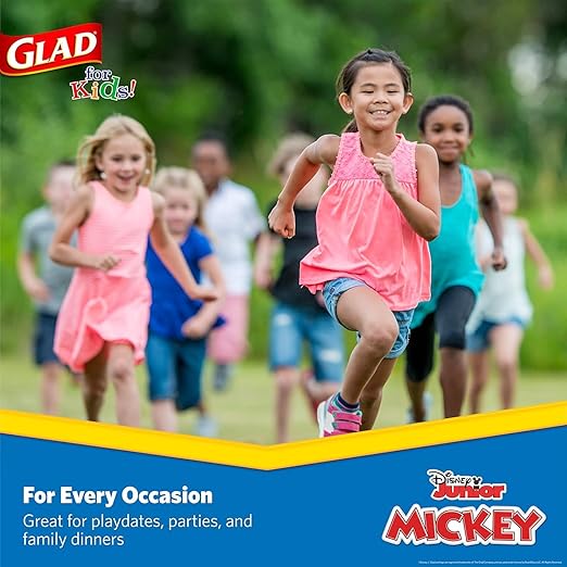 Glad for Kids Disney Mickey and Friends Disposable Paper Plates for Snacks and Meals, Heavy Duty Soak Proof Cut Resistant Microwave Safe Kids Plates, Party Pack, 8.5 Inch, 40 Count - 8 Pack