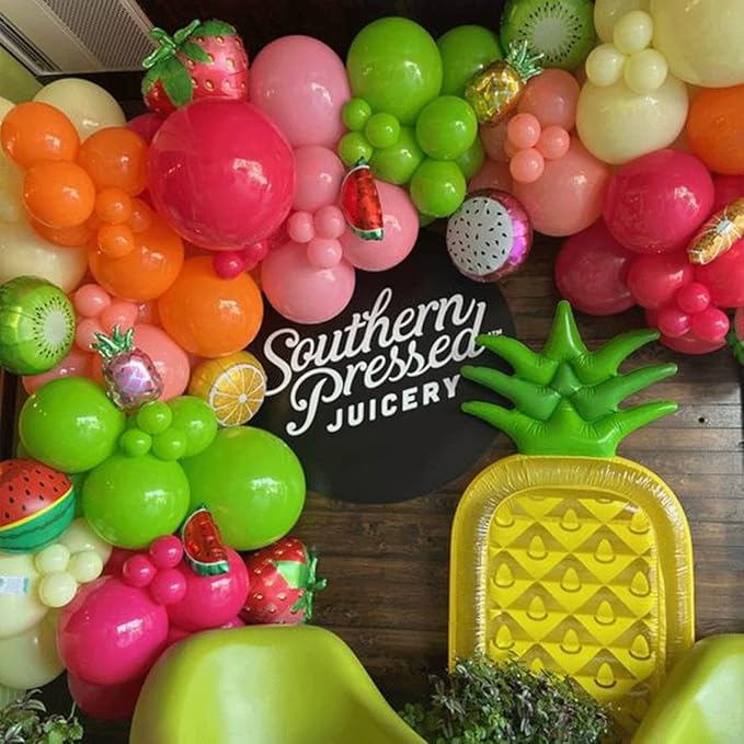 Fruit Balloon Garland Arch Kit Pink Rose Red Yellow Green Orange Balloons with Watermelon strawberry Lemon Orange Foil Balloons for Twotti Fruity Party Decorations Sweet Birthday Party