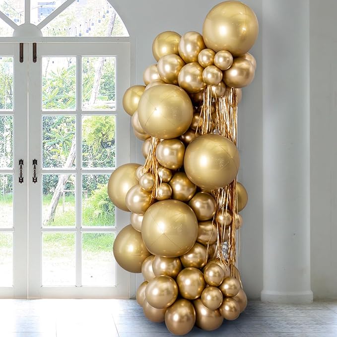 110pcs Metallic Gold Balloons 12inch Chrome Gold Latex Party Balloons for Graduation, Wedding, Birthday, New Year, Baby Shower, Anniversary Party Decorations