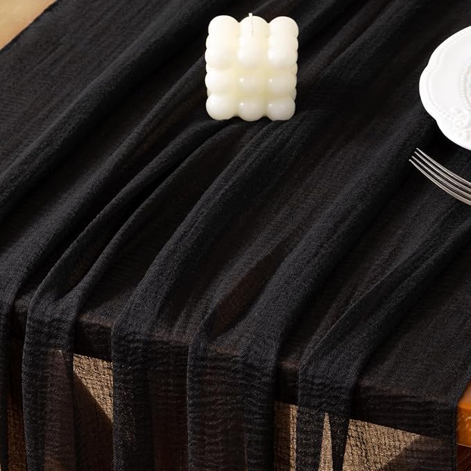 Socomi 3pcs Black Cheesecloth Table Runner Halloween Gauze 120 Inch Rustic Boho Cheese Cloth Runner for Wedding Party Baby Bridal Shower Centerpiece Decoration Holiday Home Decorations