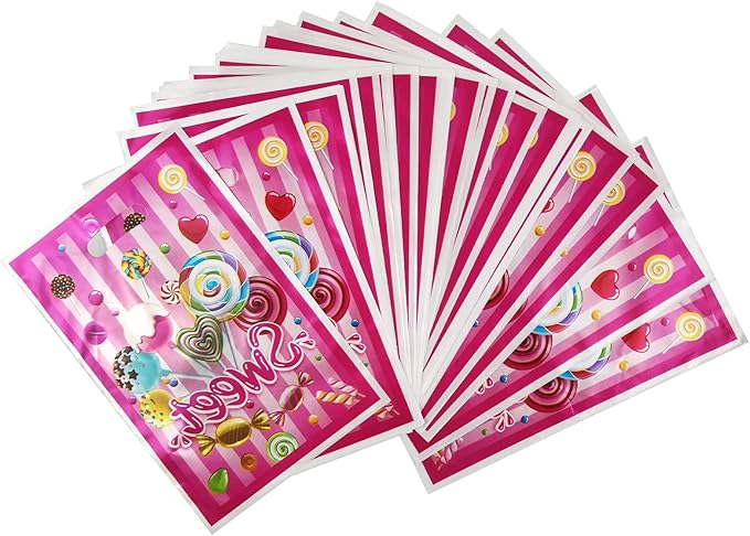 Rainmae 50 Pcs Candyland Goodie Gift Bags, Lollipop & Candy Party Favors, Treat & Family Goody Bags for Sweet Candy Theme Kids Birthday, Wedding & Baby Shower Party Supplies Decoration