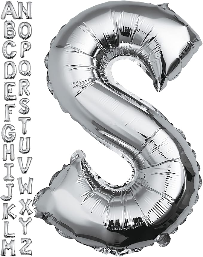 40 inch Silver Letter S Balloon, Big Size Alphabet Foil Mylar Helium Balloons for Birthday Party Celebration Wedding Anniversary Baby Shower Decorations Supplies Alphabet S