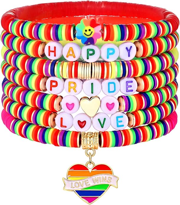 Surfer Heishi Bracelets for Women Stackable Rainbow Vinyl Disc Clay Beaded Stretch Bracelets Elastic Layering Friendship Bracelets Boho Summer Beach Jewelry