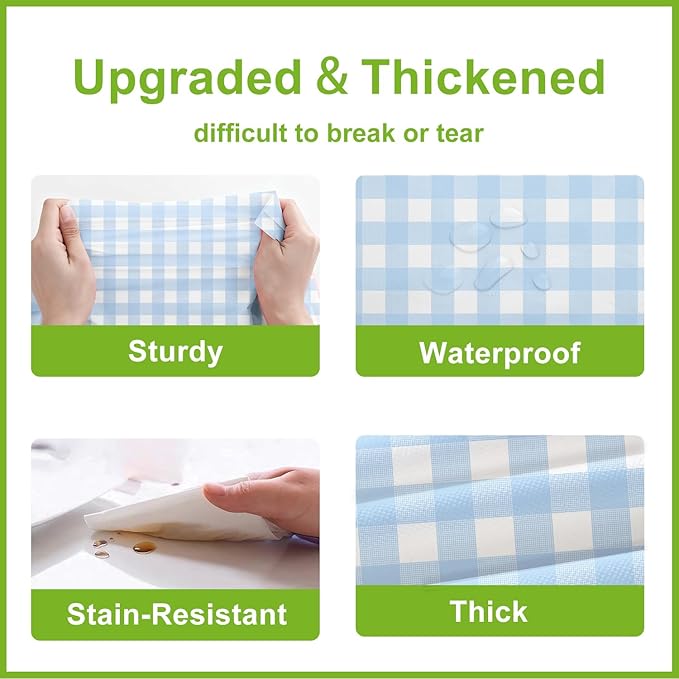 Oigco Light Blue Gingham Tablecloth - 54 x 108 Inches, Rectangle Disposable Light Blue Checkered Tablecloth, Picnic Table Covers for Dining/Camping/Picnic/Outdoor