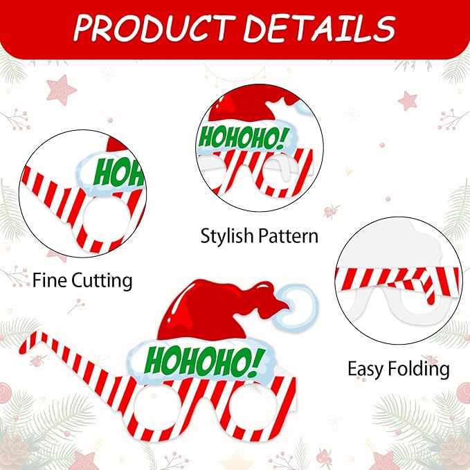 16Pcs Christmas Party Glasses Frames, Funny Xmas Paper Glasses Christmas Eyeglasses Photo Booth Props for Xmas Party Decorations Supplies
