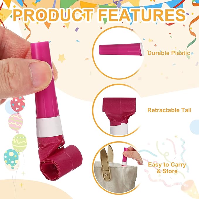 uxcell 20 Pcs Colorful Noise Makers Plastic Party Blowers Party Favors for Birthday Parties Holiday Christmas New Years Gift Favors, Rose Red
