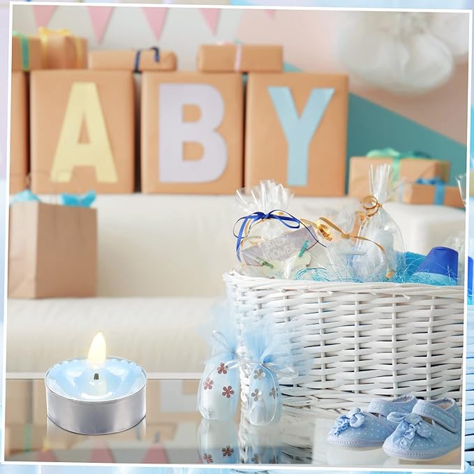 Treela 20 Sets Baby Shower Party Favors Blue Tea Lights Candles with Organza Bag for Guests Cute Feet Shaped Burning Thank You Tags Return Gifts Keepsakes for Baby Shower Gender Reveal Party