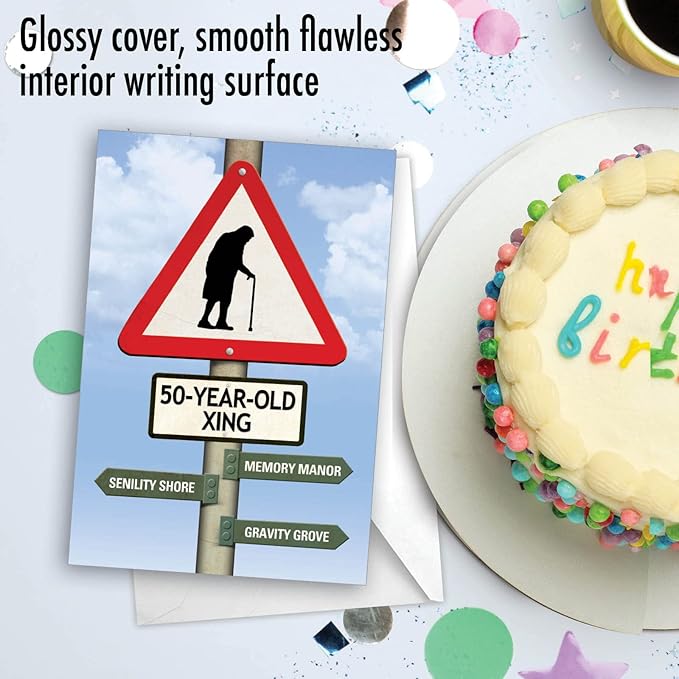 NobleWorks 50th Blank Birthday Greeting Card with 5 x 7 Inch Envelope (1 Card) Bday 50 Year Old Crossing 9966K