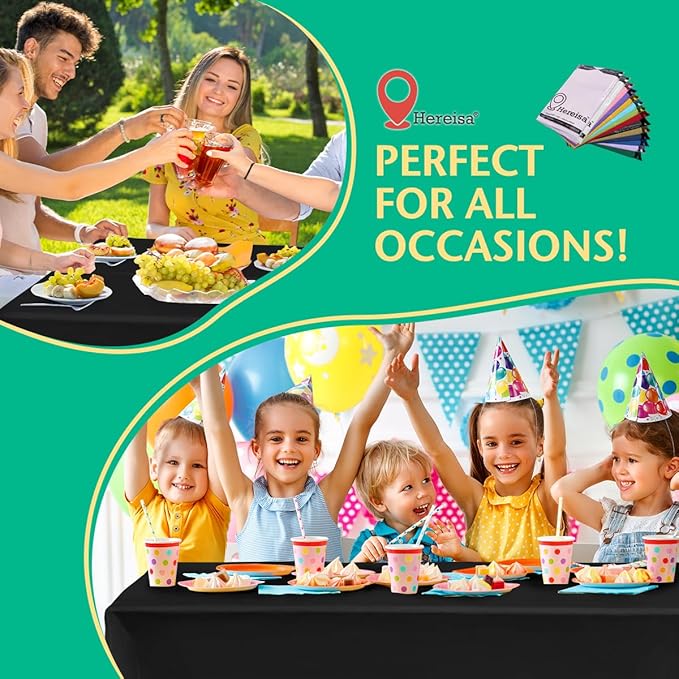 Disposable Black Plastic Tablecloth 54x108 Inch, 10-Count Waterproof Rectangle Table Cover for Events, Catering
