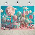 7x5ft Candyland Backdrop Fantasy Pink Sweet Candy Castle Photography Background Children's Birthday Party Candyland Theme Decorations Banner Photo Studio Props