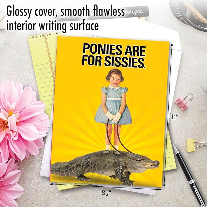 NobleWorks - 1 Jumbo Funny Card for Birthdays (8.5 x 11 Inch) - Cartoon Joke, Humor Bday Card with Envelope - Ponies for Sissies J8948