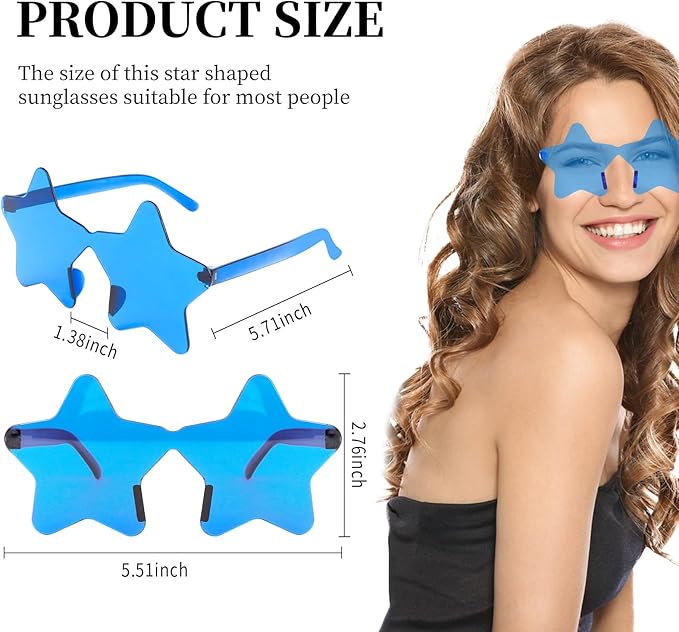 12 Pairs Star Sunglasses Bulk 4th of July Star Glasses Rimless Patriotic Fourth of July Star Shaped Party Sunglasses