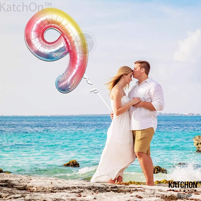 KatchOn, Huge 40 Inch, Rainbow 9 Balloon - Cloud 9 Party Decorations | Nine Balloon for On Cloud 9 Birthday Decorations for Girls | 9th Birthday Decorations for Girls | Rollerskating Birthday Party