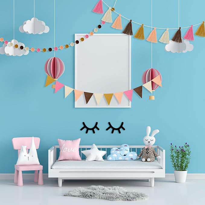 Irenare 9.8ft Pom Pom Garland Felt Rainbow Garland Graduation Party Decoration Colorful Pennant Tassel Banner Birthday Baby Shower Triangle Banner for Classroom School Mantel Fireplace(Boho Color)