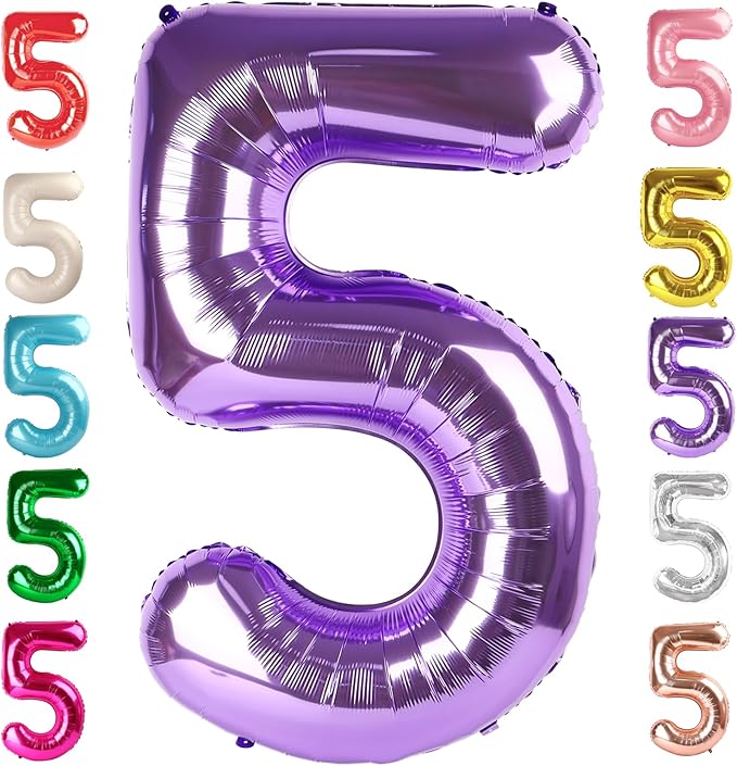 Balloon Numbers 40 Inch 5 Ballon for 5th Birthday Decorations, 15 25 35 50 Big Purple Number Balloons for Wedding Photo Shoot Party Decor