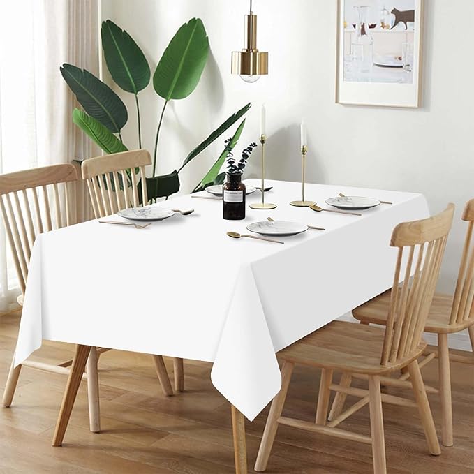 QIKSION White Plastic Table Cloth Disposable 3 Pack, 54 x 108 Inch Tablecloths for Party, Picnic, Birthday, Rectangle Table Cover