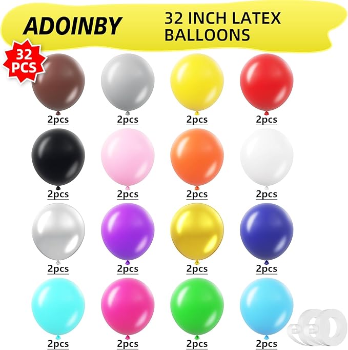 18 Inch Assorted Colors Balloons - 32Pcs Large Thick Gold Balloons Big Round Matte Chrome Party Latex Balloons for Birthday Baby Shower Wedding Graduation Anniversary Themed Party Decorations