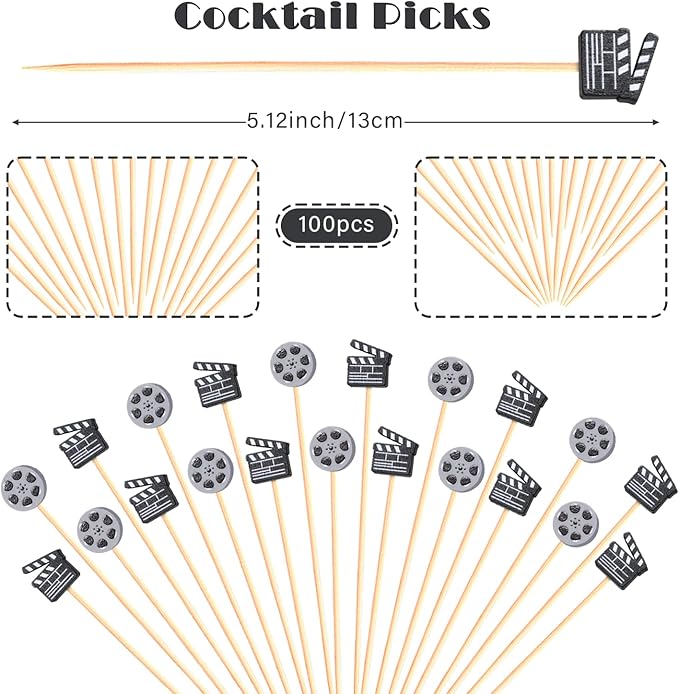 Movie Night Decoration Cocktail Picks Theme Decor Toothpicks Snack Sticks Food Sandwich Skewers Appetizer Charcuterie Garnishing for Family Movie Night Decorations Essentials Themed Party Supplies
