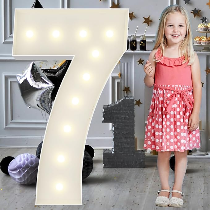 3FT Marquee Light Up Numbers Pre-Cut Frame Giant Marquee Numbers 7, Mosaic Numbers for Balloons, 17th 70th Birthday Decorations for Women Men, 70th Anniversary Decorations, Party Decor