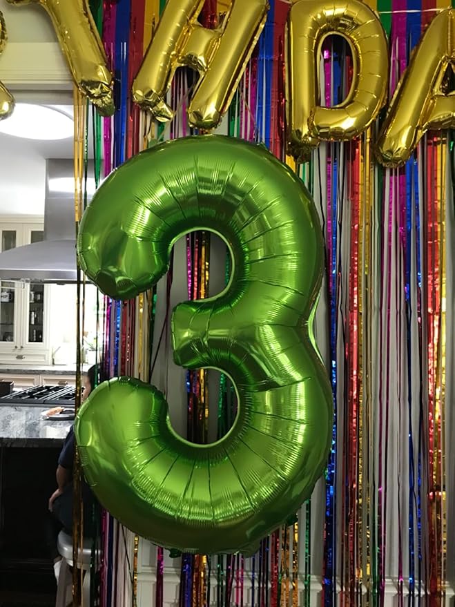 40 Inch Green Number Balloon 3, Large Number Foil Balloons Mylar for Girl Boy Birthday Party Celebration Decorations Supplies, Digital Balloons for Wedding Anniversary Events Decorations