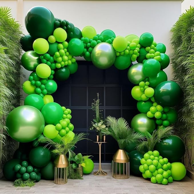 Green Balloon Garland Double Stuffed Dark Lime Green Emerald Metallic Arch Kit For Dinosaur St Patricks Day Jungle Forest Themed Birthday Party Decoration