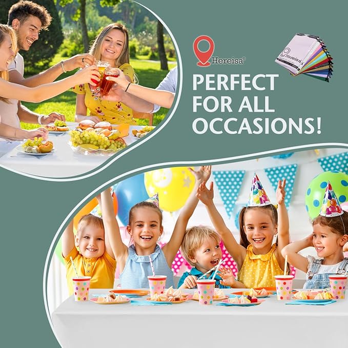 Disposable Plastic Tablecloth 54x108 Inch Rectangle - White, 4 Pack Waterproof & Tear-Resistant Party Table Cover for Dining, Picnic, Crafts, Holiday Decor