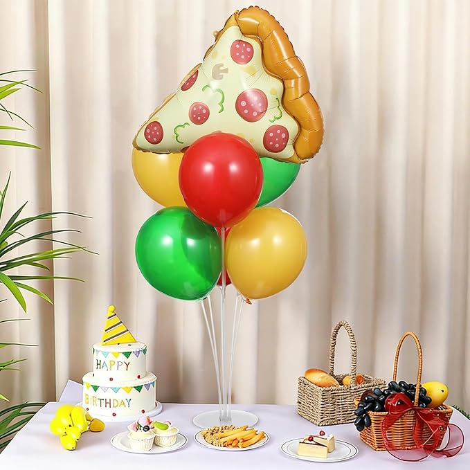Pizzas Party Balloons Stand Kit 2 Sets with 2 Pizzas Slice Foil Balloons Pizza Themed Birthday Balloon Centerpiece for Tables for Picnic Pizza Party Supplies Baby Shower Picnic Themed Decorations
