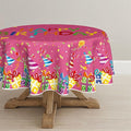 Horaldaily Birthday Tablecloth 90x90 Inch Round, Happy Birthday Ballon Pink Washable Seasonal Table Cover for Party Picnic Dinner Decor