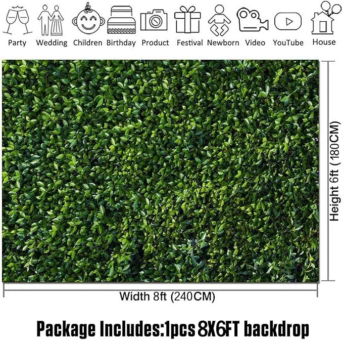Nature Spring 3D Green Leaves Theme Photo Background Wedding Birthday Party Newborn Baby Shower Photography Backdrops Zoo Decor Shoot Props Bannner (8x6 FT)