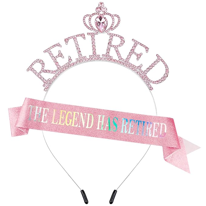 SuPoo Pink Retirement Crown and Sash for Women Retirement Party Decorations Retired Headband Tiara The Legend Has Retired Sash Elegant Rhinestone Headband Retirement Gifts Party Supplies