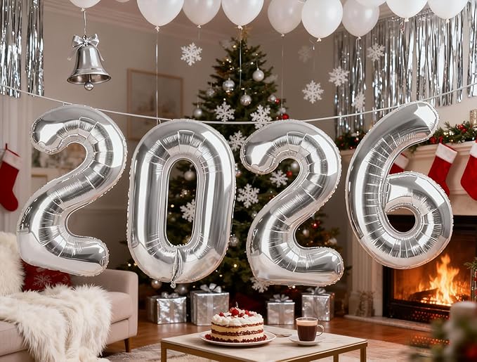 Silver 2026 Balloons, 22 Number Balloon, 40 Inch Foil Big Number Balloons for 2 20 22 26 2026 Happy Birthday Party Supplies, Graduation, Wedding, Anniversary, New Year Eve Decoration