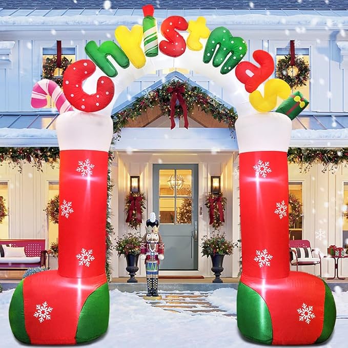10 FT Christmas Inflatables Outdoor Yard Decorations, Giant Outdoor Christmas Blow up Archway/Arch, Blowups Build-in LED Light for Holiday Party Xmas New Year Outside Patio Garden Lawn Winter